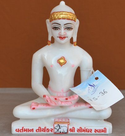 Picture of 7S36 Super White Simandhar Swami 7" Murti 7S36